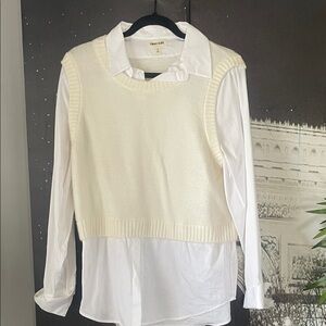 Open Edit Women's Cream Sweater Vest Blouse